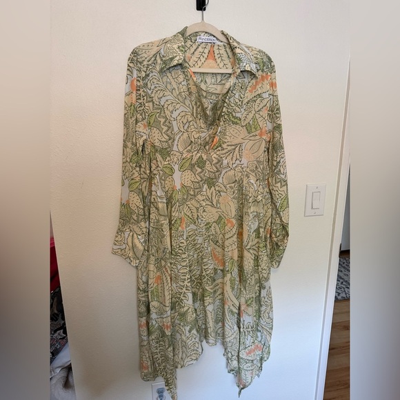 JW Anderson Asymmetric Shirt Dress Pale Blue Green Floral Size US 10 EUC - Picture 4 of 12
